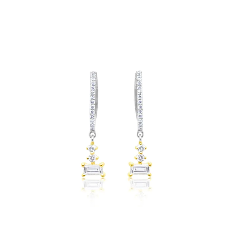 Two Tone Yellow Gold Diamond Baguette Earrings sold by Meira T
