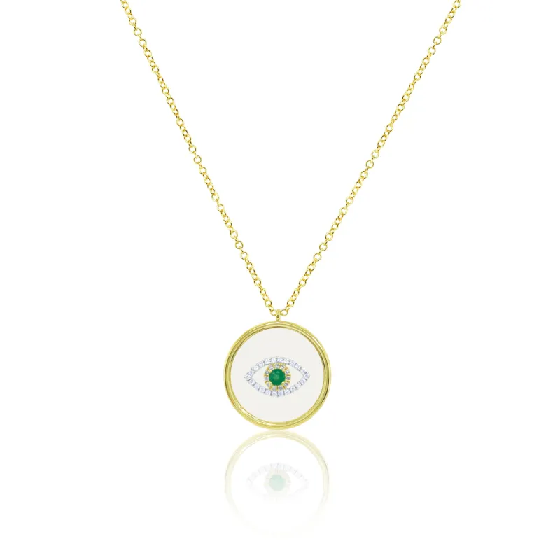 Yellow Gold Diamond and Emerald Evil Eye Necklace sold by Meira T