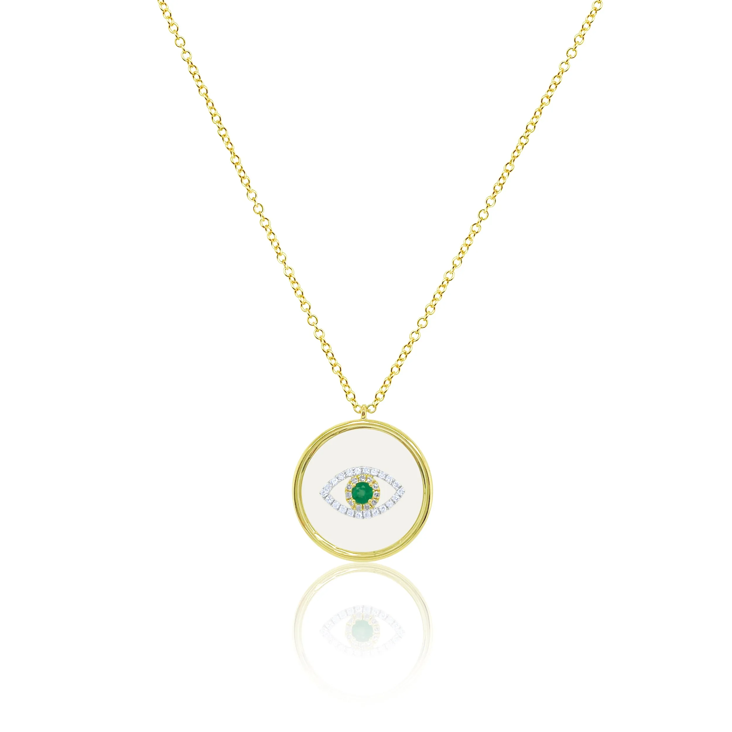 Yellow Gold Diamond and Emerald Evil Eye Necklace sold by Meira T