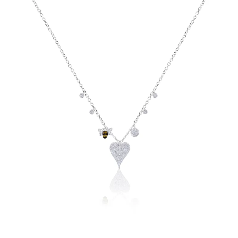 White Gold Diamond Heart and Bee Charms Necklace sold by Meira T