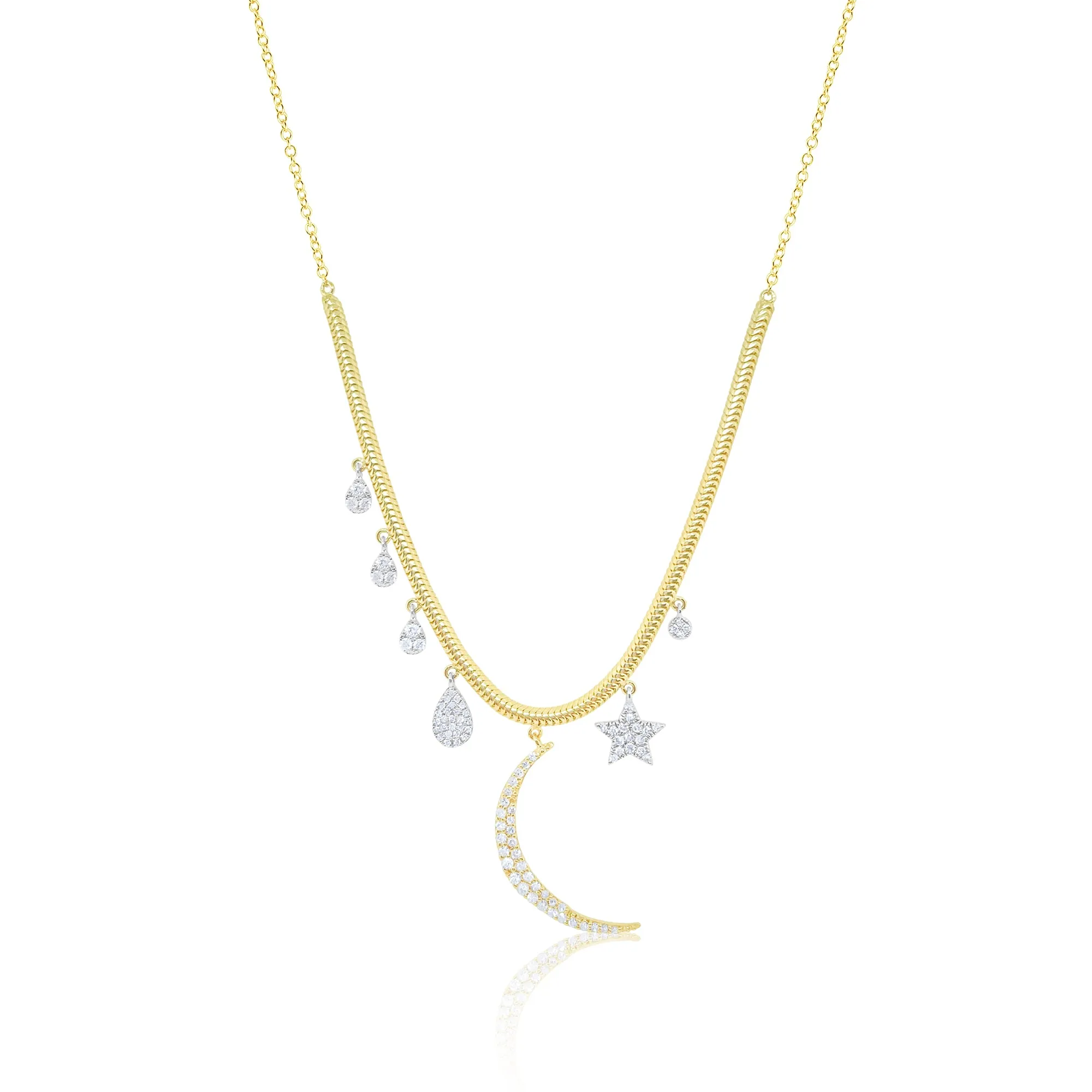 14 Kt Yellow Gold .41 Ct Diamond Moon Snake Chain Necklace sold by Meira T