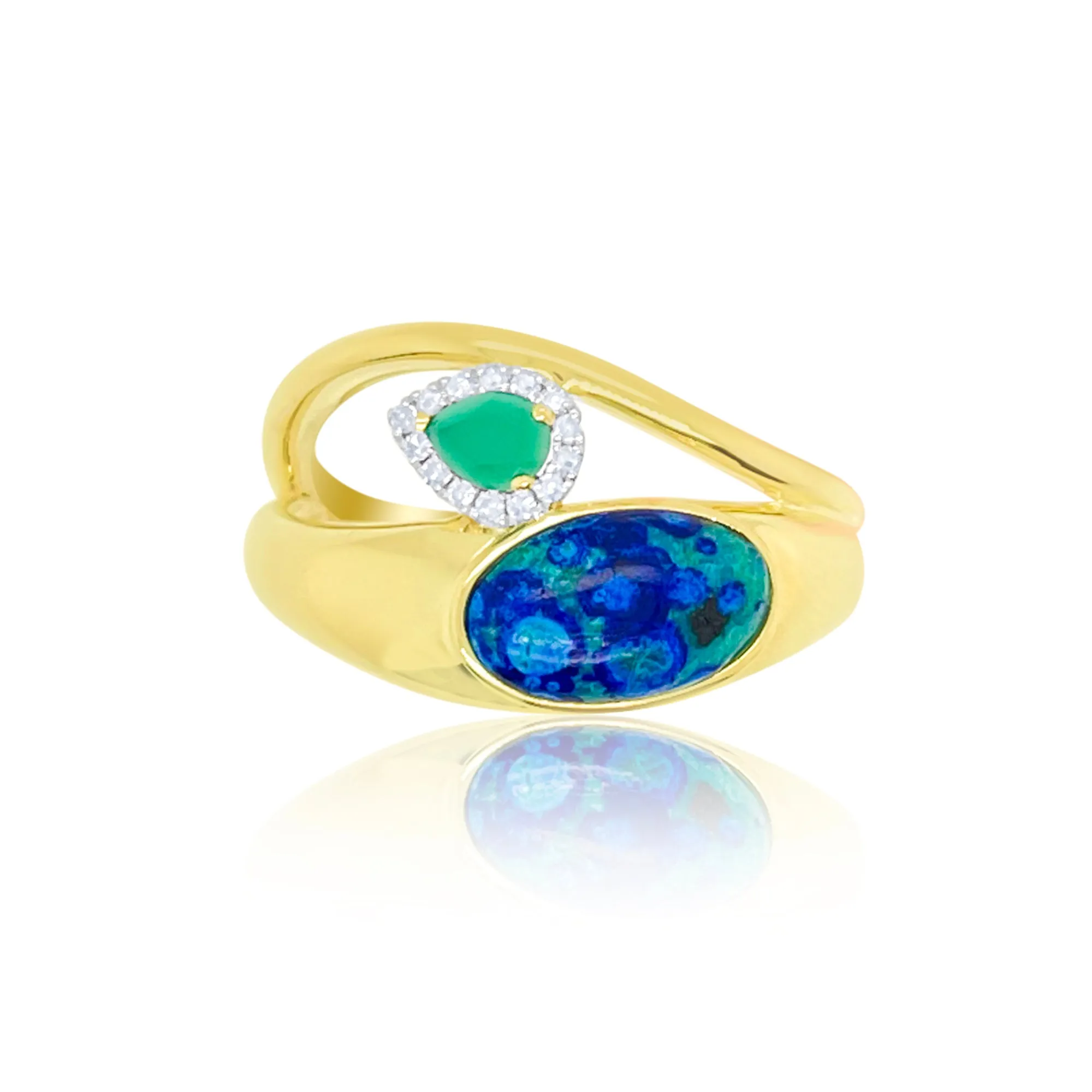 Yellow Gold Azurite and Emerald Ring sold by Meira T