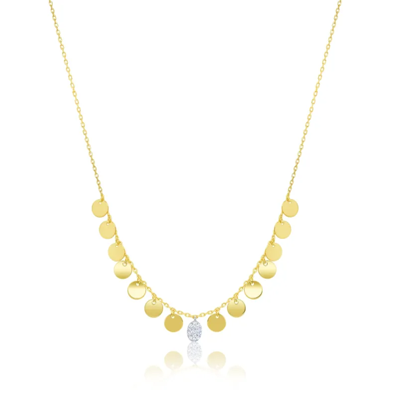 Yellow Gold Circle Fringe Brushed Gold Necklace sold by Meira T