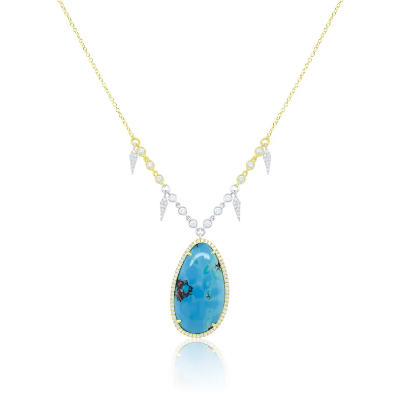 Yellow Gold Turquoise necklace with Diamond Charms sold by Meira T
