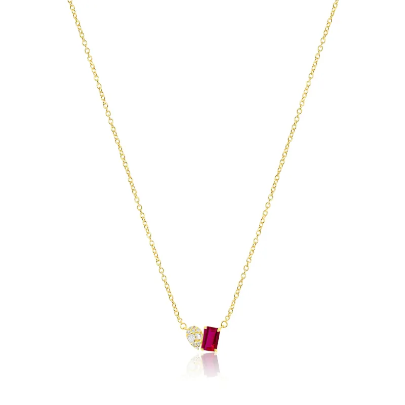 Ruby and Illusion Pear Lab Grown Necklace - Yellow gold. sold by Meira T
