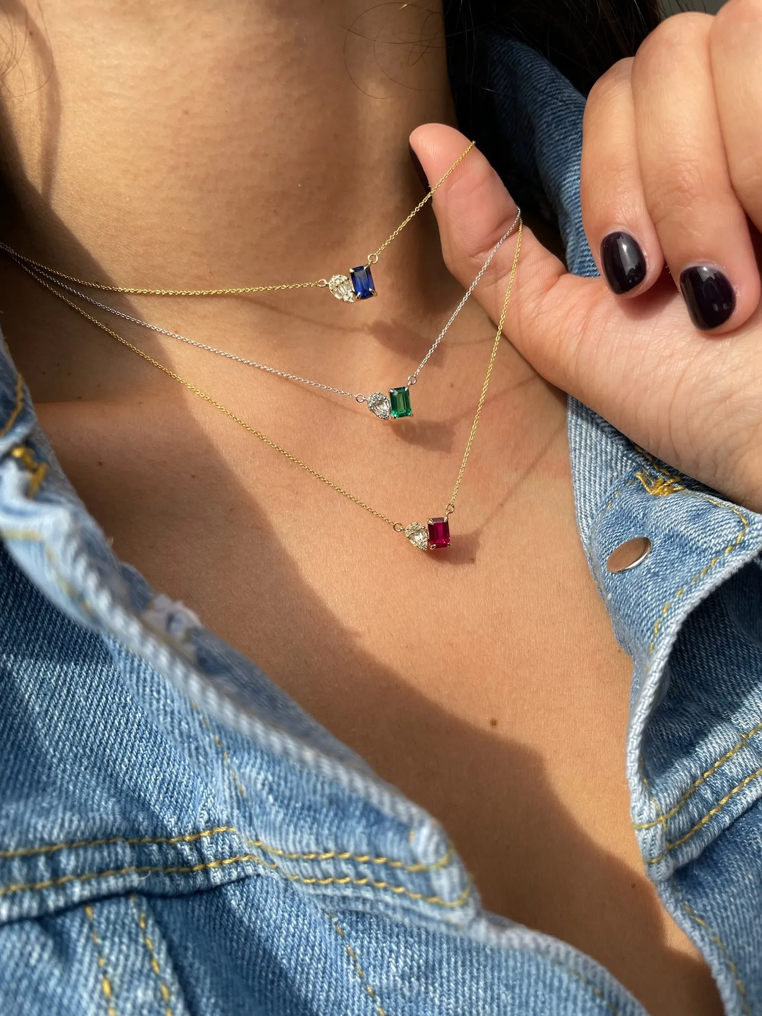Emerald and Illusion Pear Lab Grown Necklace - Yellow gold. sold by Meira T product image thumbnail 3