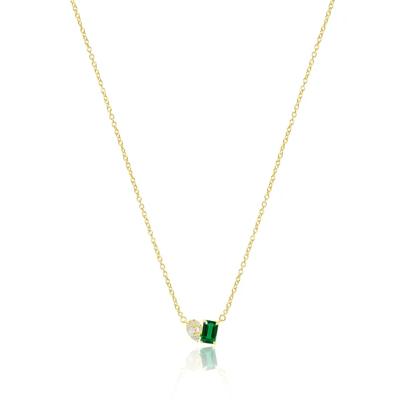 Emerald and Illusion Pear Lab Grown Necklace - Yellow gold. sold by Meira T