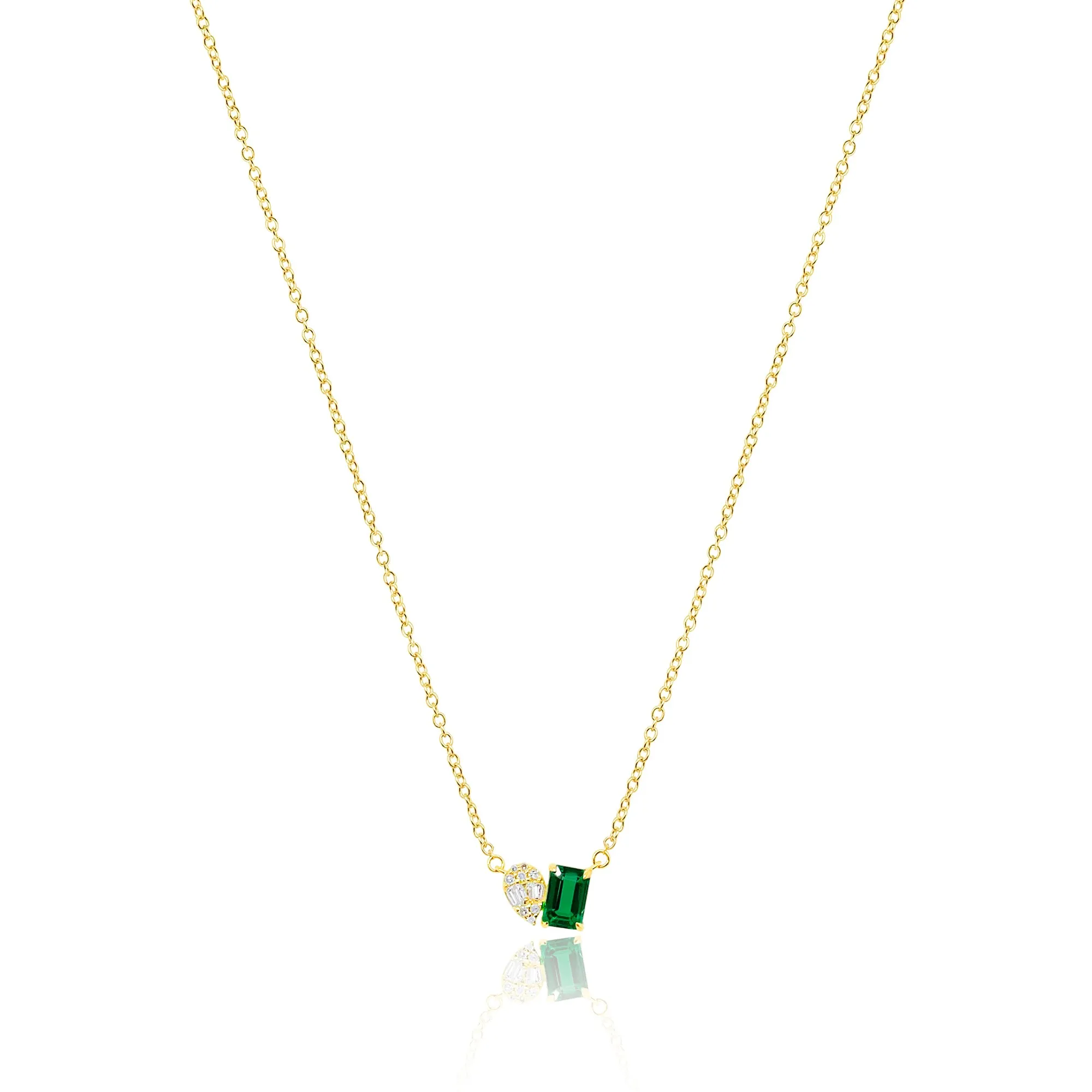 Emerald and Illusion Pear Lab Grown Necklace - Yellow gold. sold by Meira T