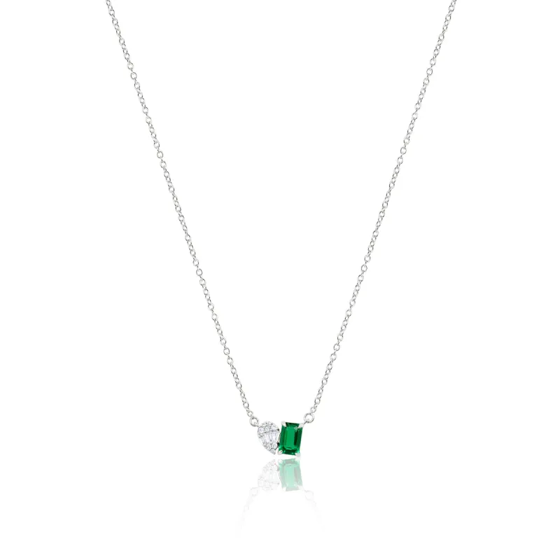 Emerald and Illusion Pear Lab Grown Necklace - White gold. sold by Meira T