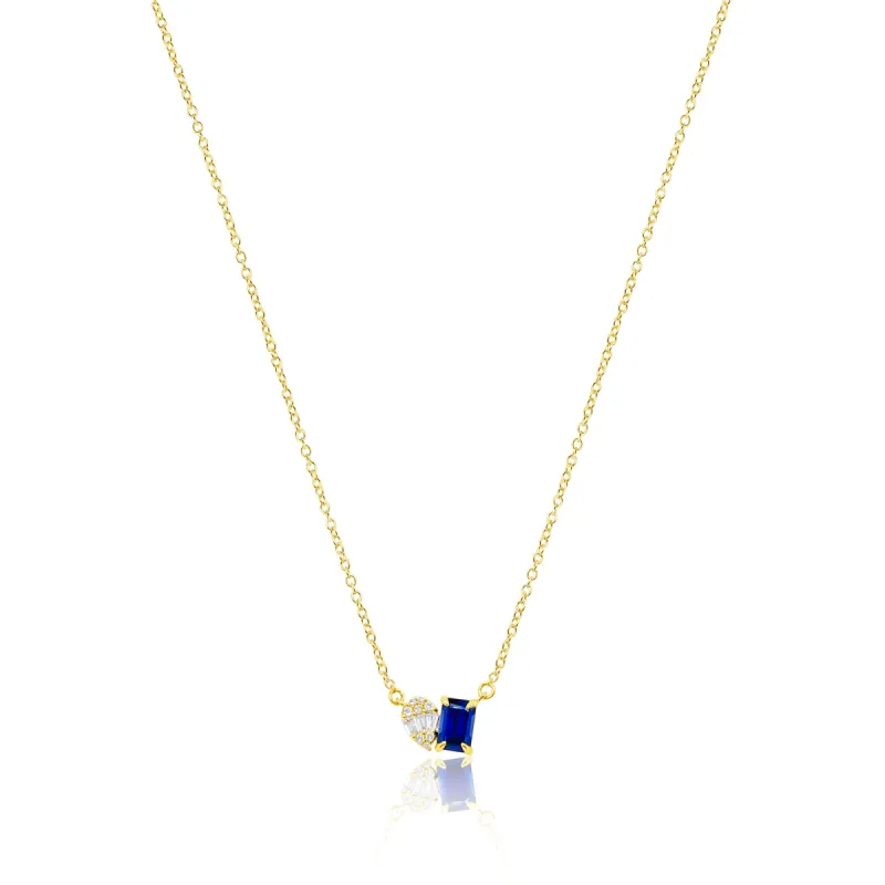 Blue Sapphire and Illusion Pear Lab Grown Necklace - Yellow gold. sold by Meira T