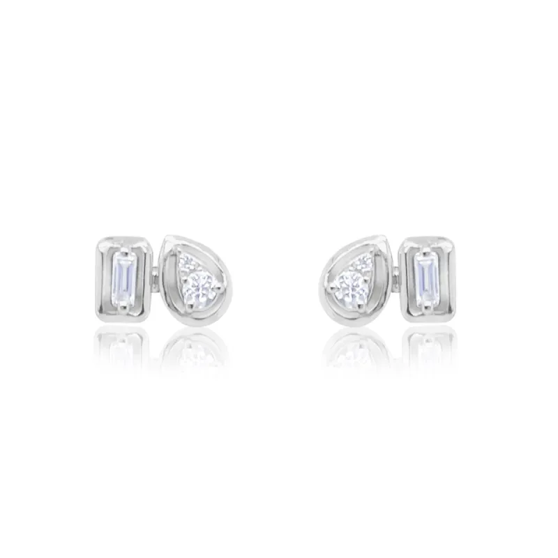 White Gold Double Stone Diamond Stud- Online Exclusive Moi Et Toi Pear Shape and Emerald Cut made by Meira T