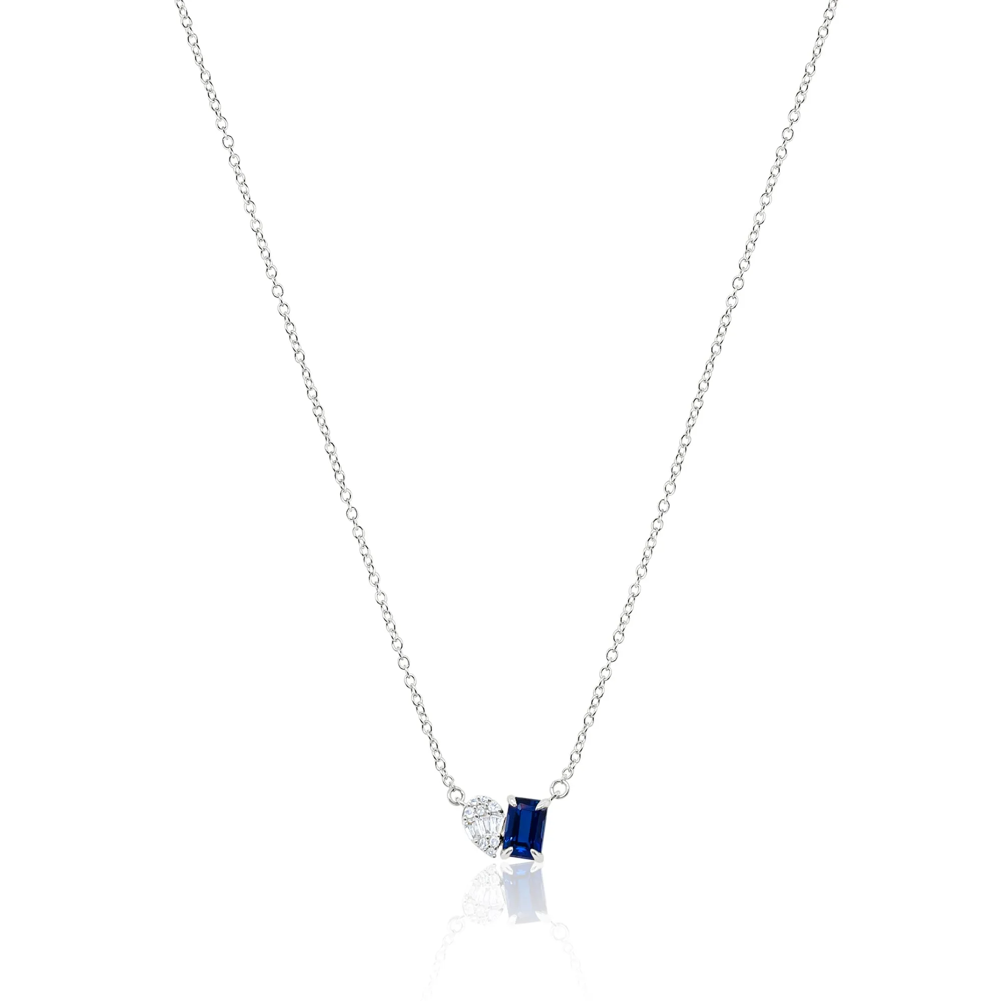 Blue Sapphire and Illusion Pear Lab Grown Necklace - White gold. sold by Meira T