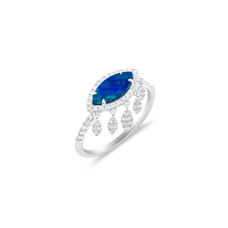 White Gold Diamond and Opal Fringe Ring sold by Meira T