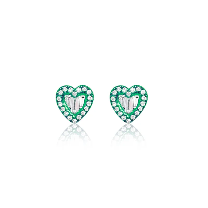 Electric Green Diamond Heart Studs sold by Meira T