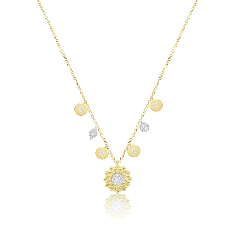 Flower Brushed Yellow Gold Necklace made by Meira T
