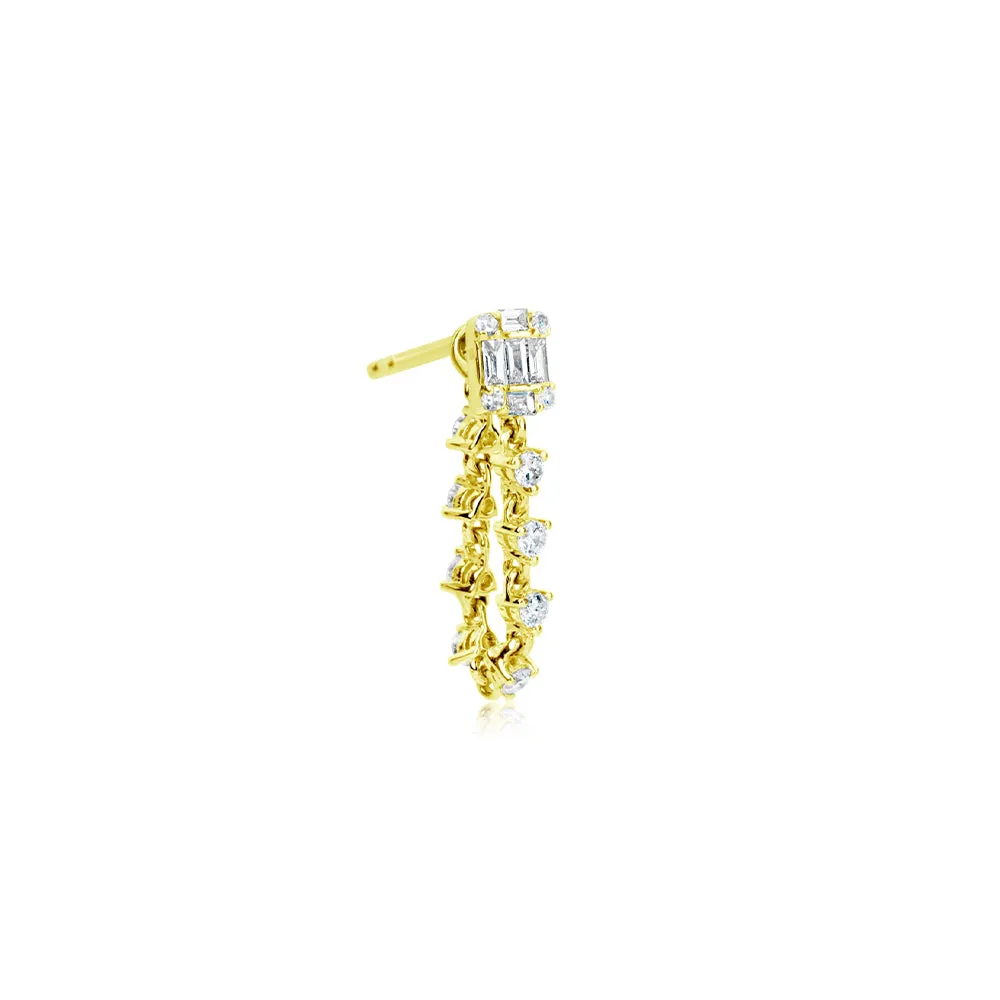Yellow Gold Illusion chain earrings - SINGLE (half pair) sold by Meira T