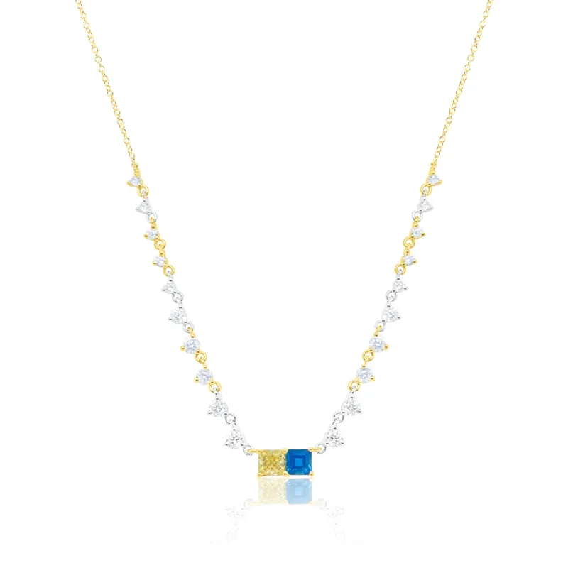 Yellow Diamond and Blue Sapphire Moi et Toi Diamond Tennis Necklace made by Meira T
