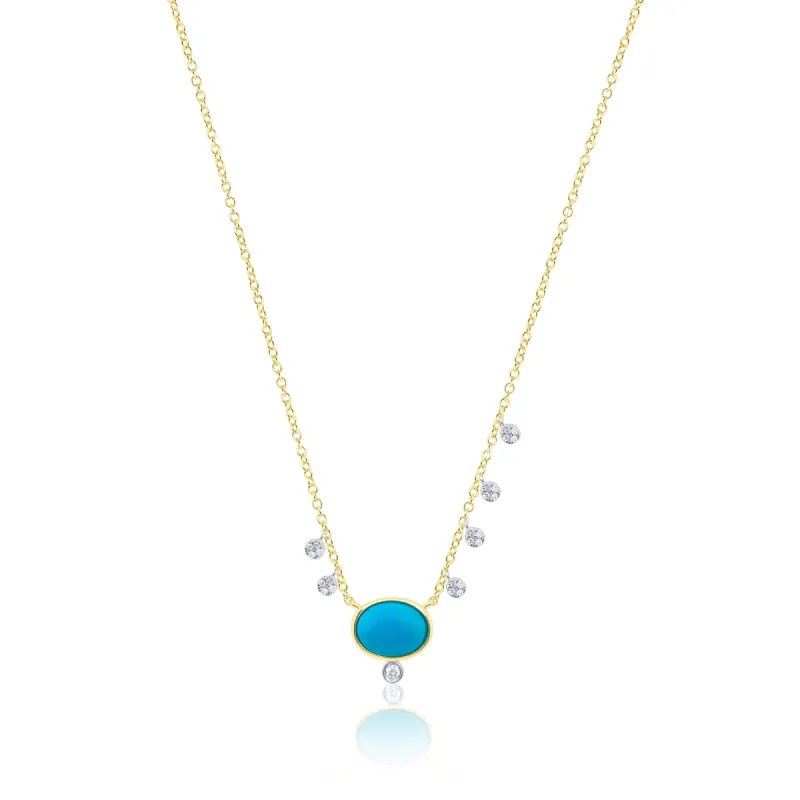 Yellow Gold Turquoise and Diamond Necklace sold by Meira T