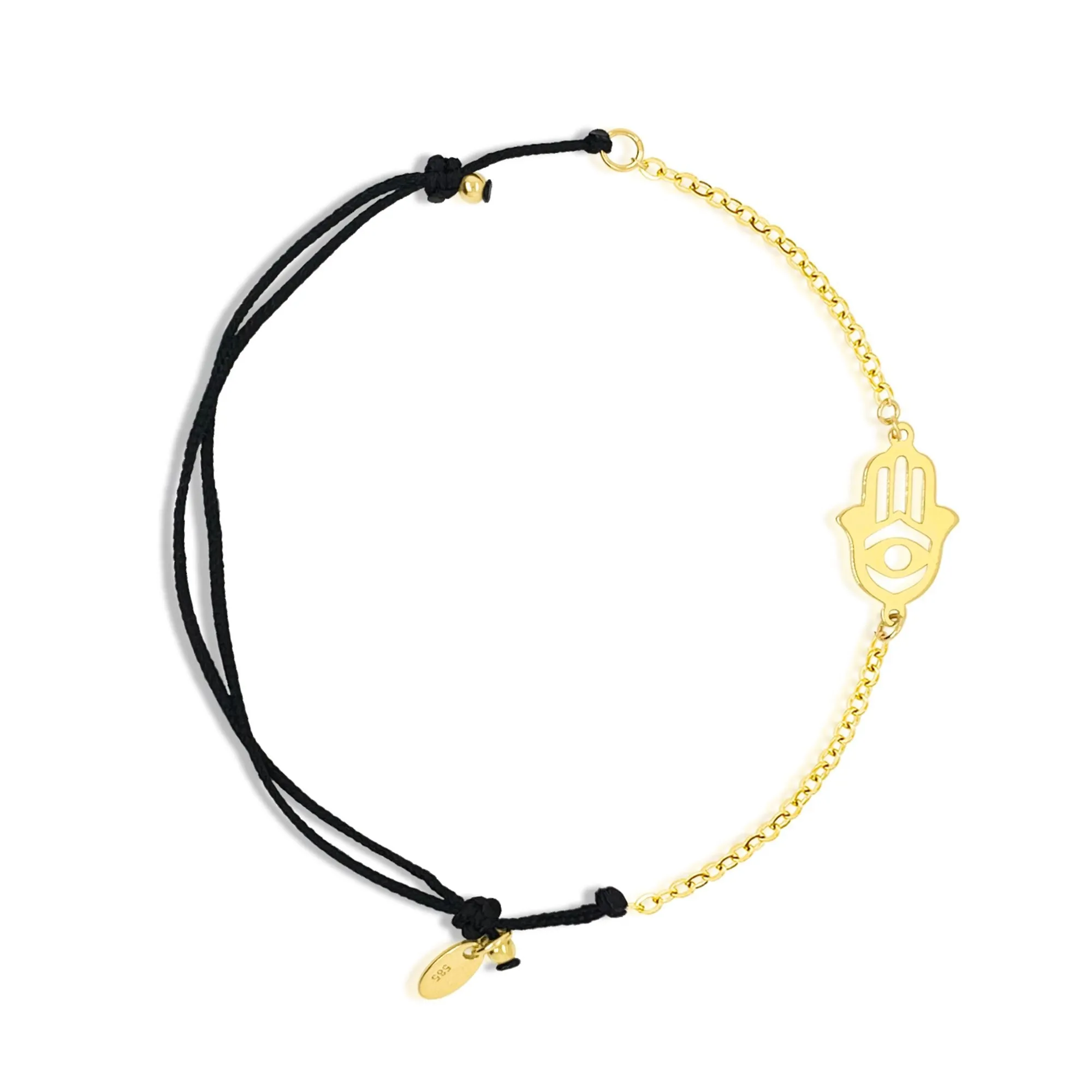 14kt Adjustable Yellow Gold and Black Chord Hamsa Bracelet sold by Meira T