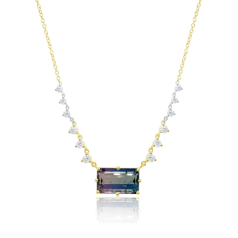 Yellow Gold and Diamond Watermelon Tourmaline Necklace sold by Meira T