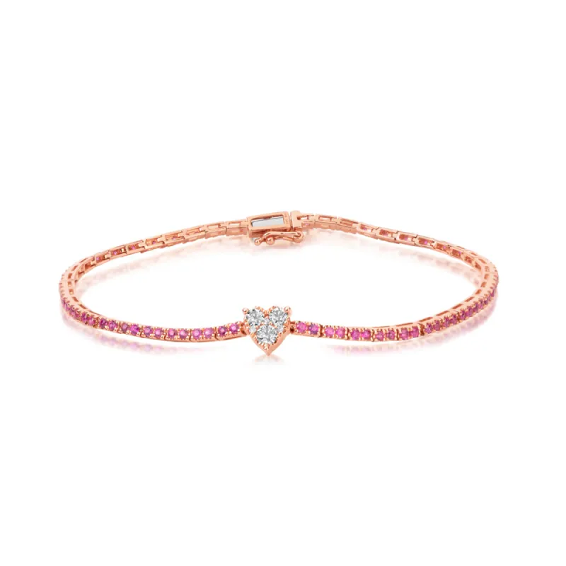 Rose Gold Ruby & Diamond Heart Tennis Bracelet ONLINE EXCLUSIVE sold by Meira T