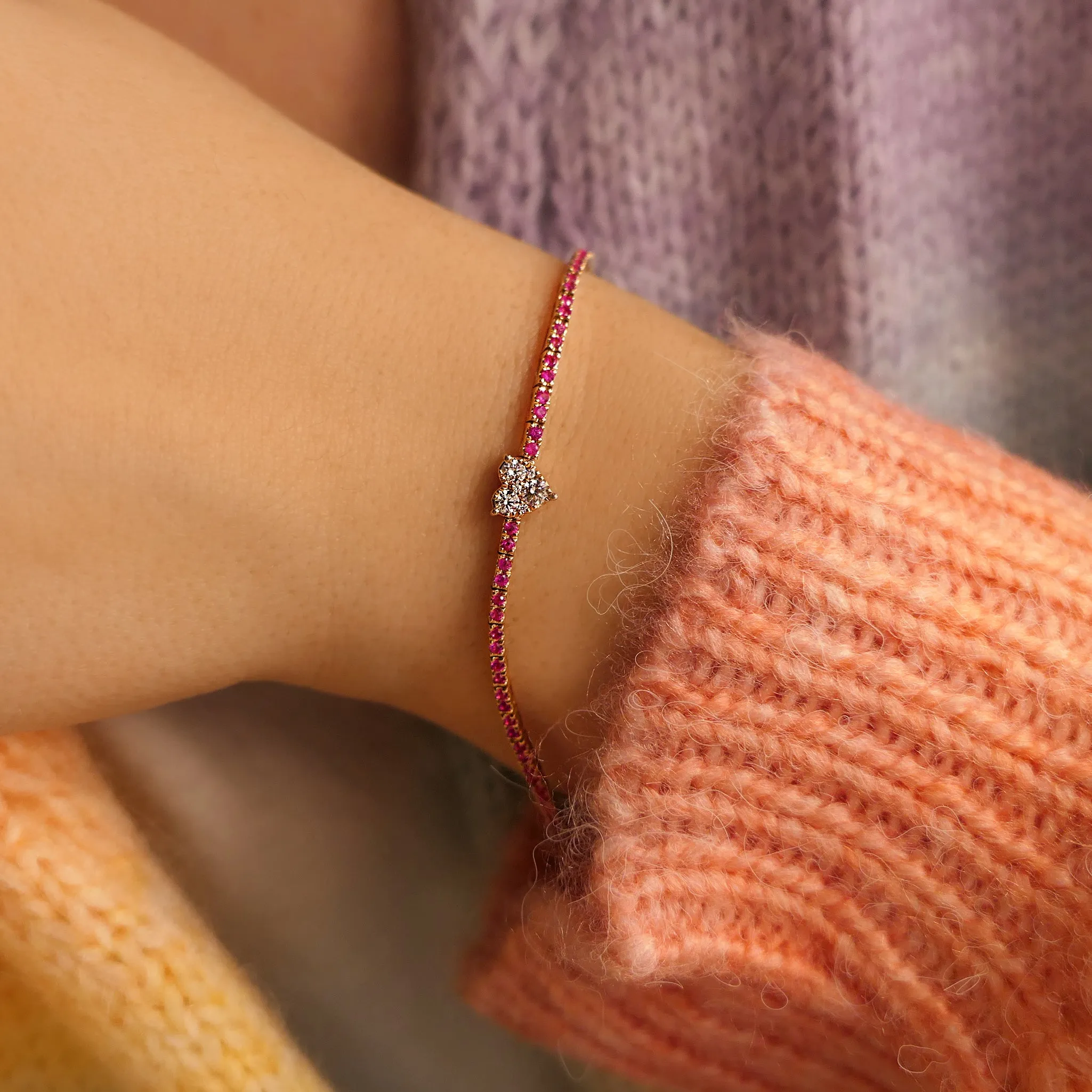 Rose Gold Ruby & Diamond Heart Tennis Bracelet ONLINE EXCLUSIVE sold by Meira T product image thumbnail 3