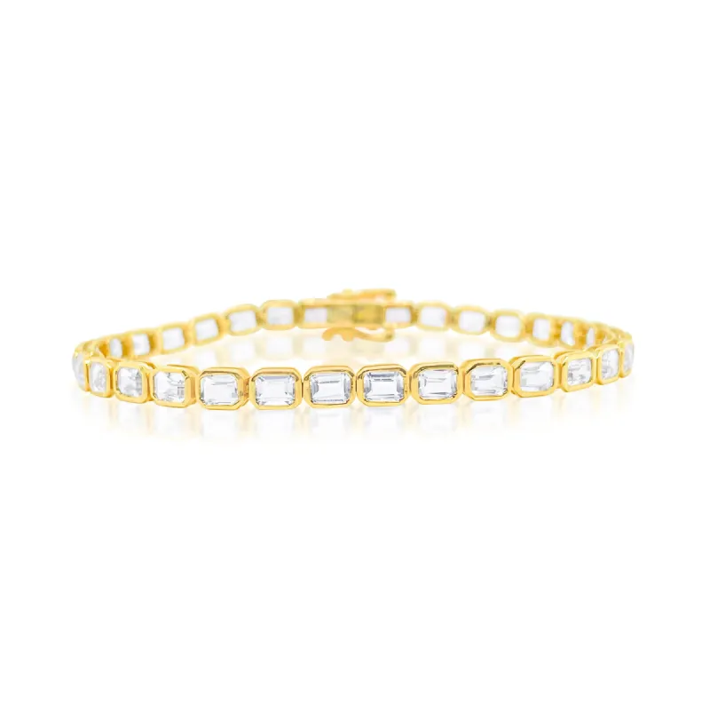 Yellow Gold White Topaz Tennis Bracelet sold by Meira T
