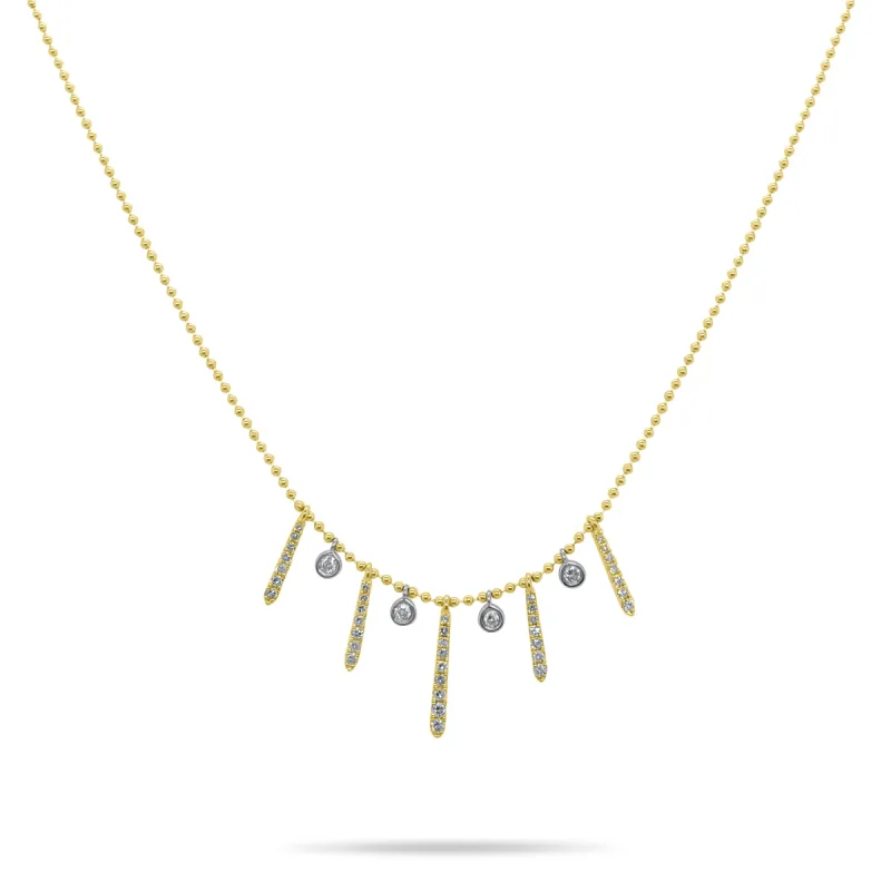 Yellow Gold Ball Chain Fringe Diamond Bezel Necklace sold by Meira T