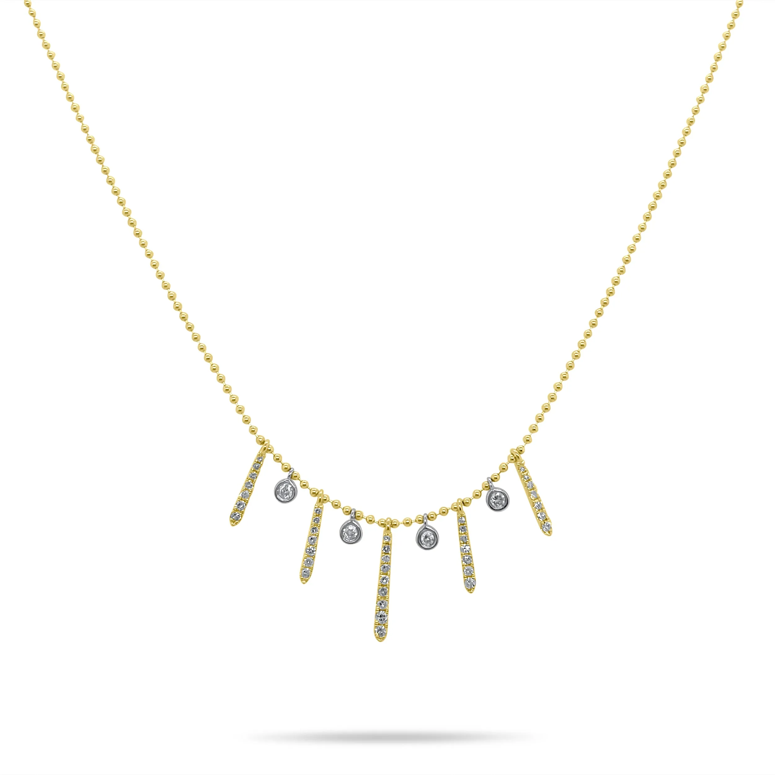 Yellow Gold Ball Chain Fringe Diamond Bezel Necklace sold by Meira T