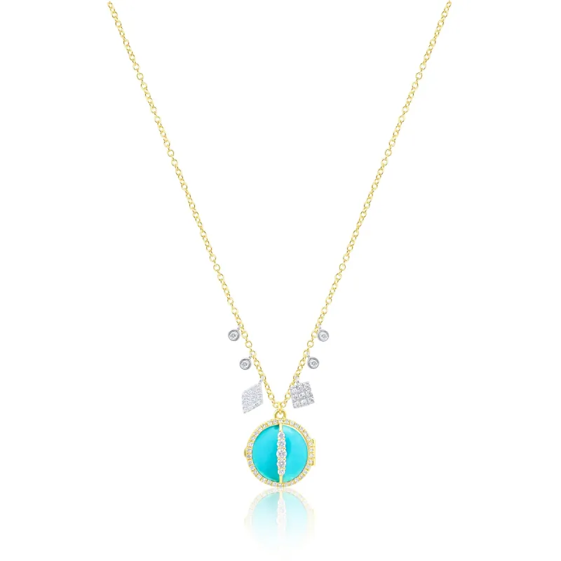 Turquoise and Yellow Gold Gemstone Locket Necklace sold by Meira T
