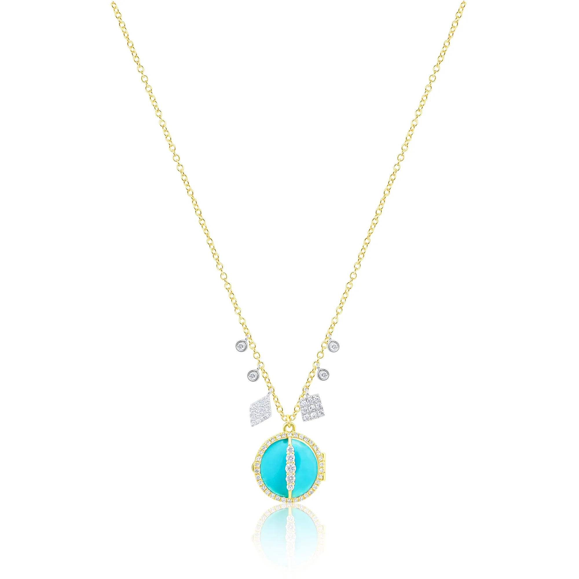 Turquoise and Yellow Gold Gemstone Locket Necklace sold by Meira T