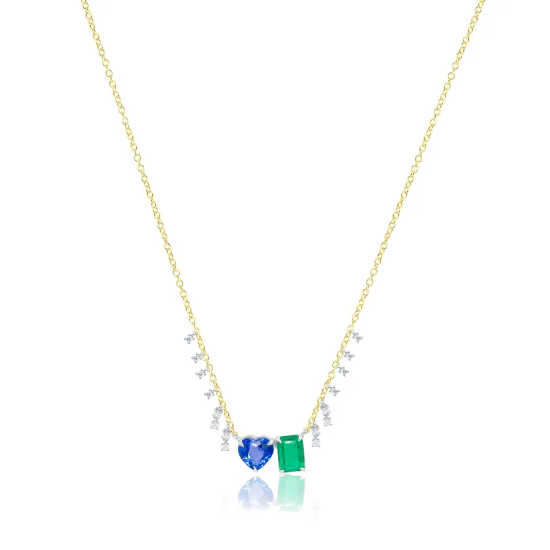 Yellow Gold Emerald and Sapphire Diamond Necklace sold by Meira T