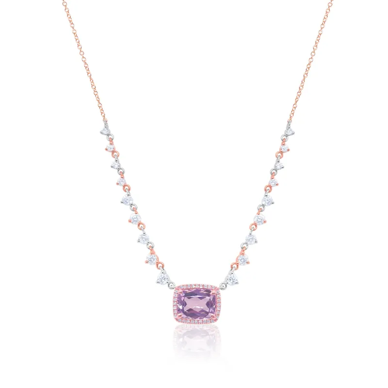 Pink Gold Kunzite and Diamond Necklace sold by Meira T