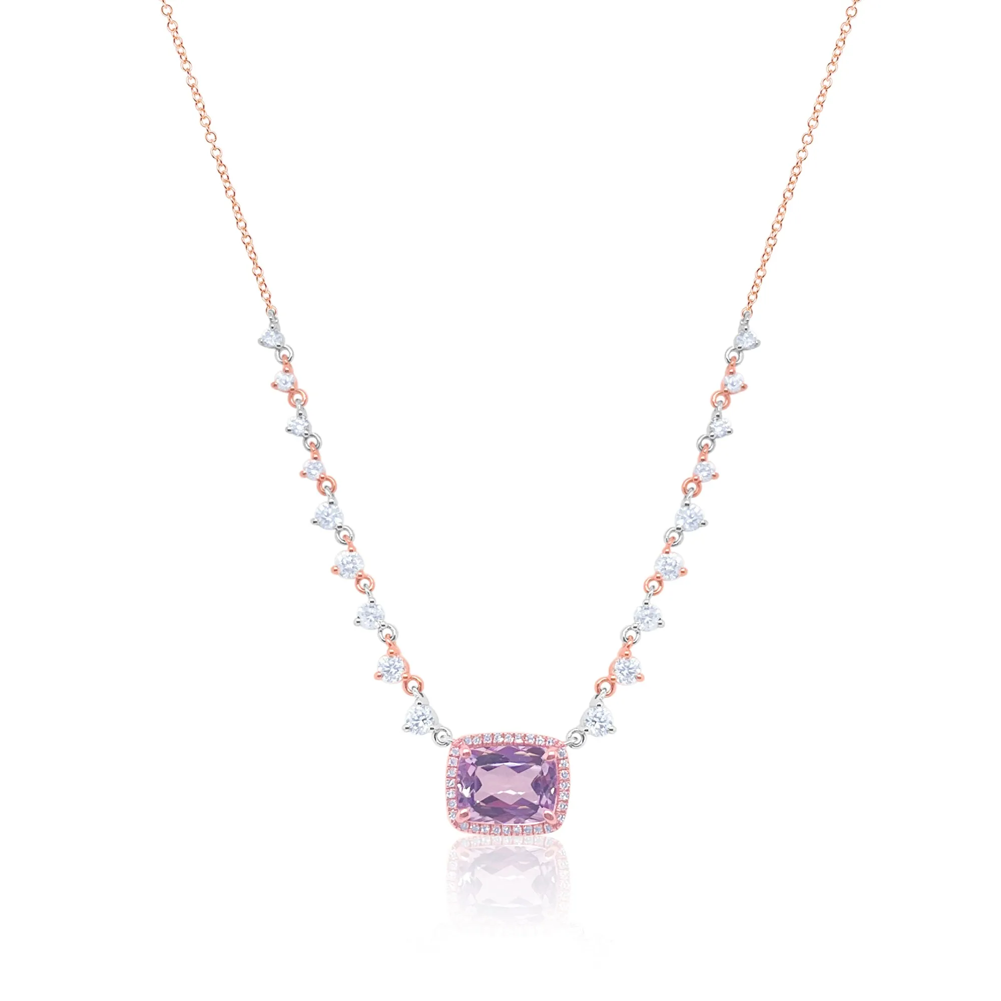 Pink Gold Kunzite and Diamond Necklace sold by Meira T