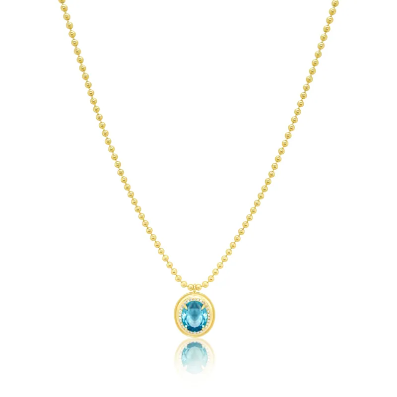 Yellow Gold Blue Topaz Pendant Drop Bead Chain Necklace sold by Meira T