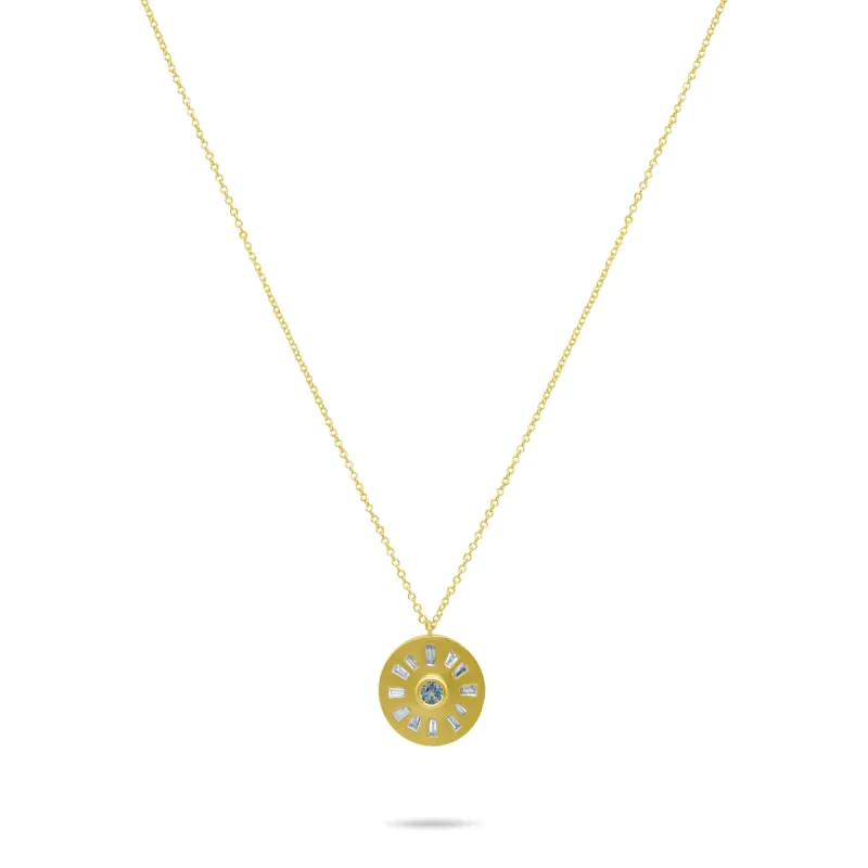 Yellow Gold Blue Topaz Baguette Diamond Necklace sold by Meira T