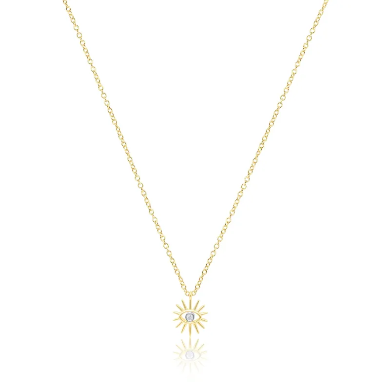 Yellow Gold Diamond Evil Eye Starburst Necklace sold by Meira T