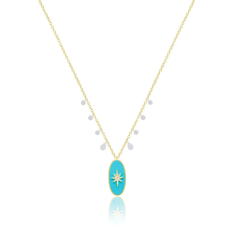 Yellow Gold Diamond and Turquoise Starburst Necklace sold by Meira T