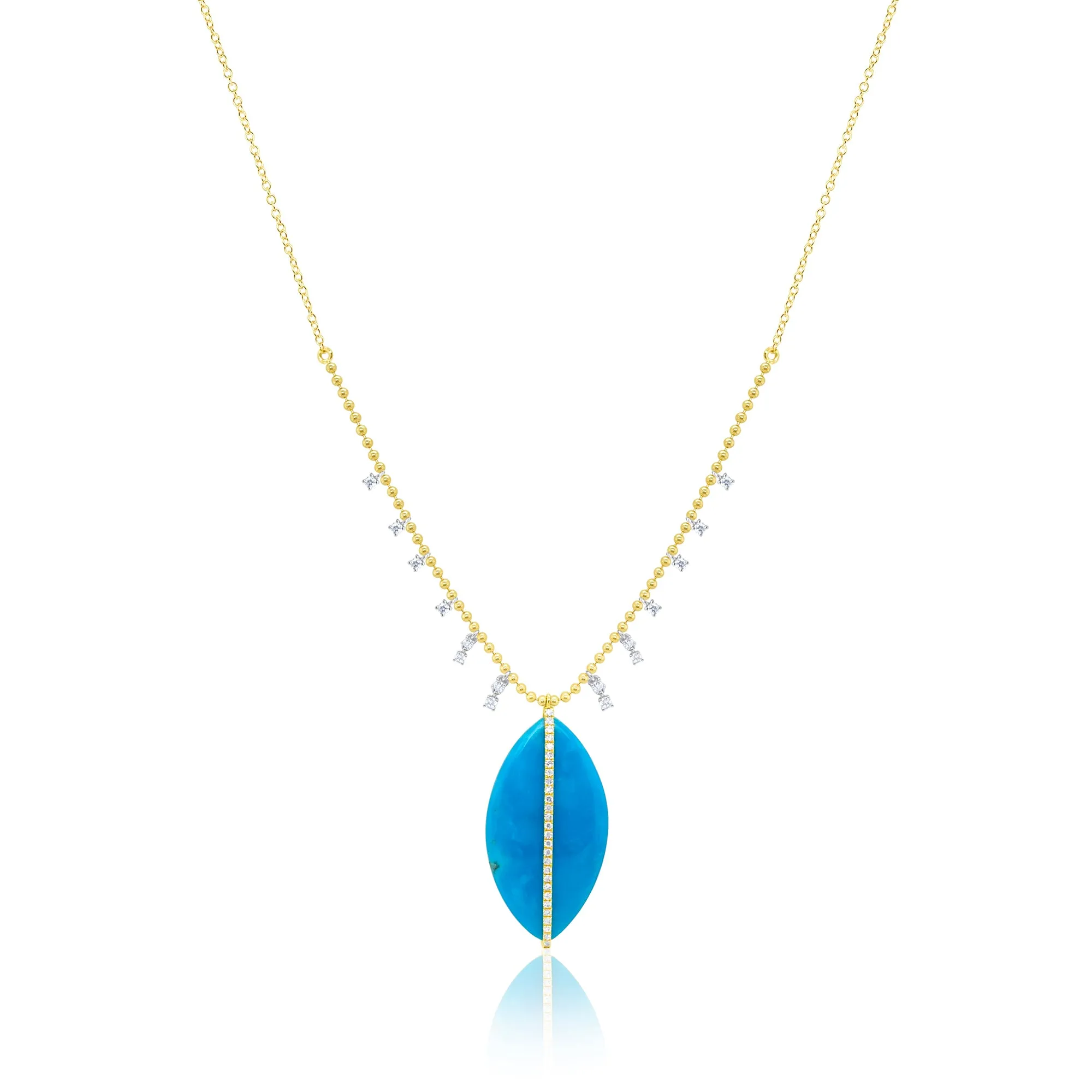 Yellow Gold Ball Chain and Turquoise Necklace sold by Meira T