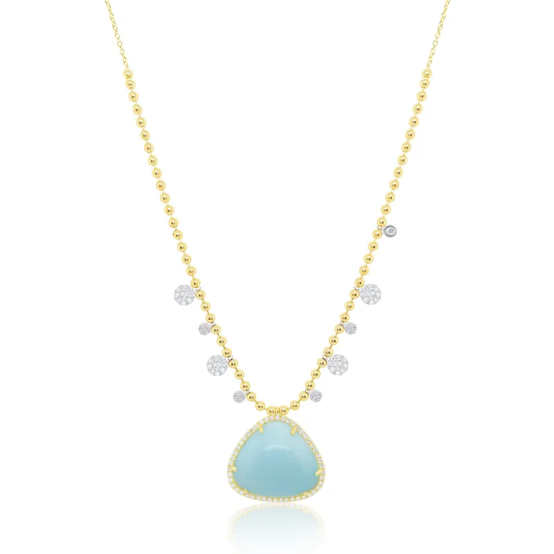 Yellow Gold Ball Chain and Larimar Necklace sold by Meira T