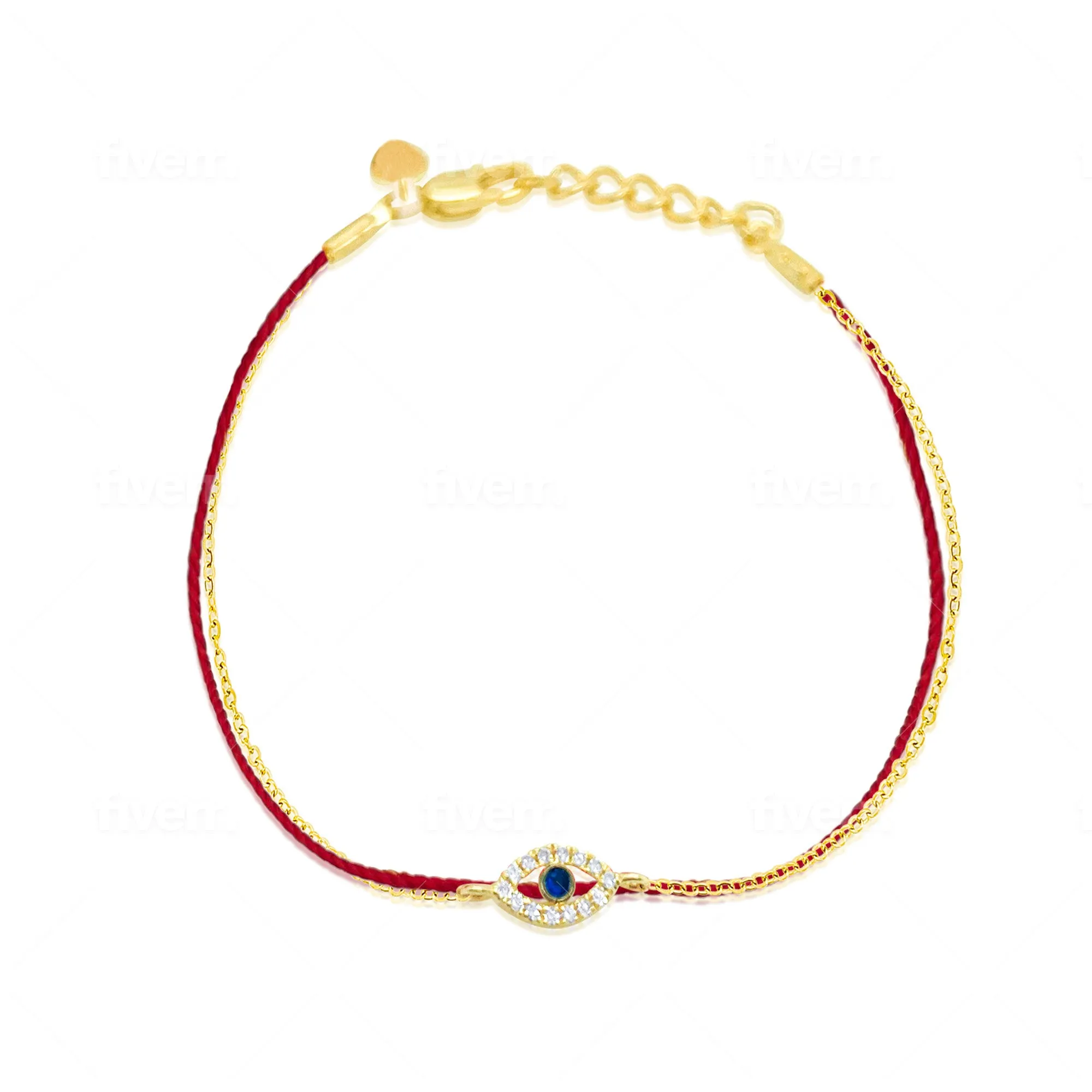 Yellow Gold Red Cord Evil Eye Bracelet sold by Meira T