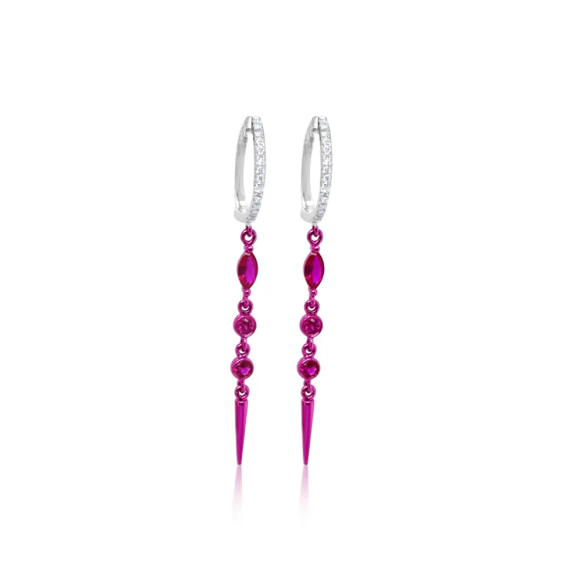 Electric Pink Ruby and Diamond Earrings sold by Meira T