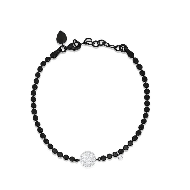 Space Black Silver and 14kt White Gold Diamond Smiley Face Bracelet sold by Meira T