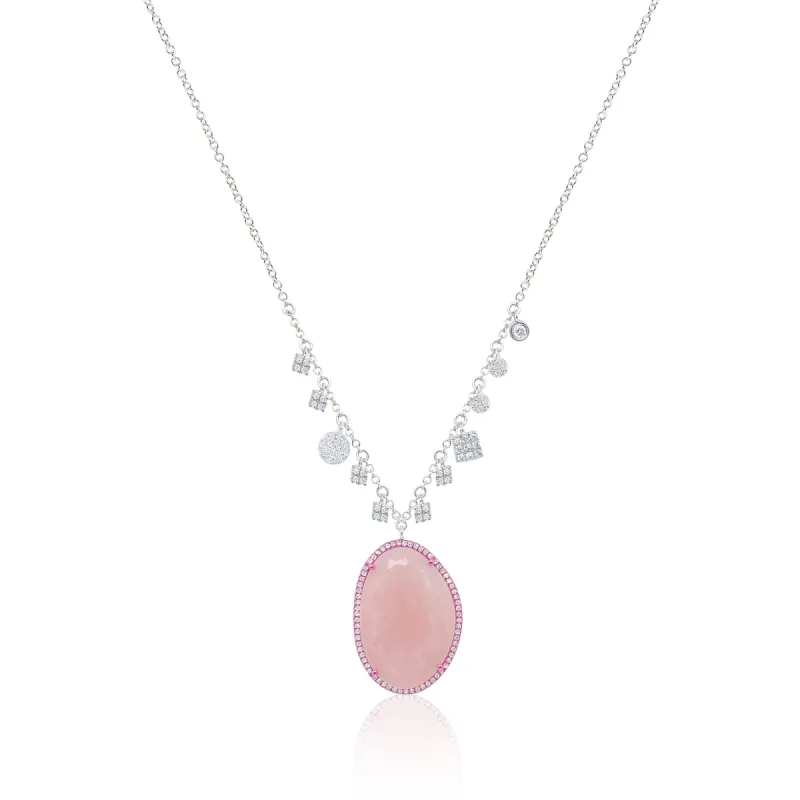 White Gold Prisim PInk Opal Diamond Necklace sold by Meira T