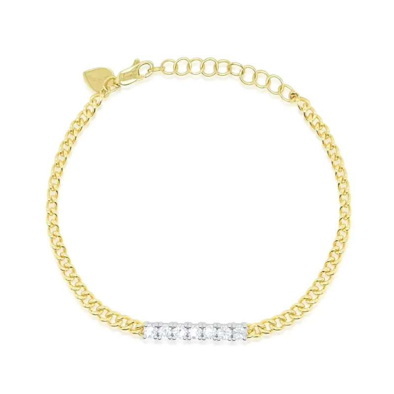 Yellow Gold Cuban Link Diamond Bar Bracelet sold by Meira T