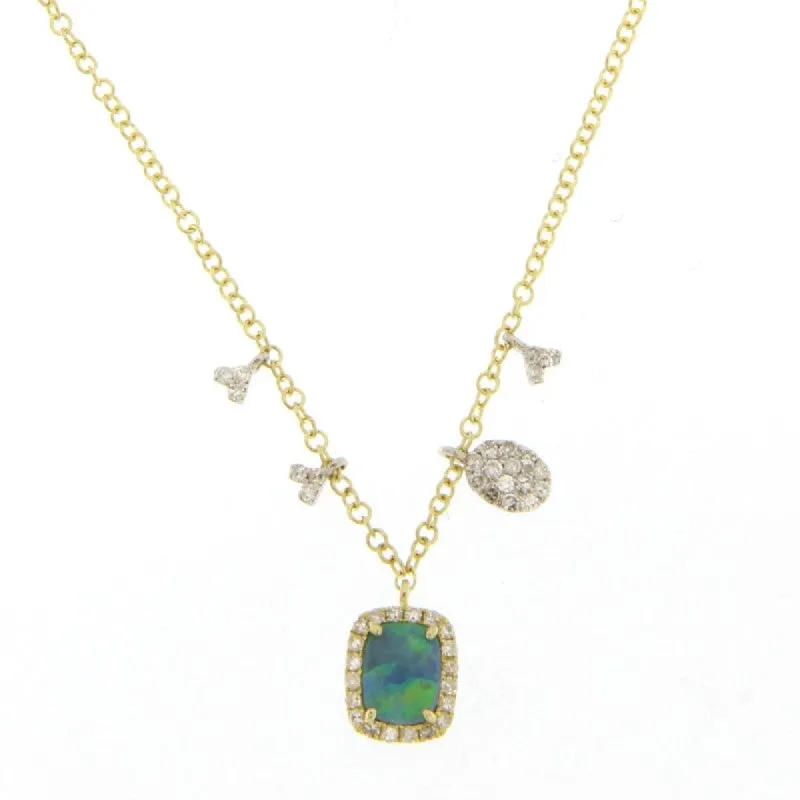Yellow Gold Opal Necklace With Diamond Side Charms sold by Meira T