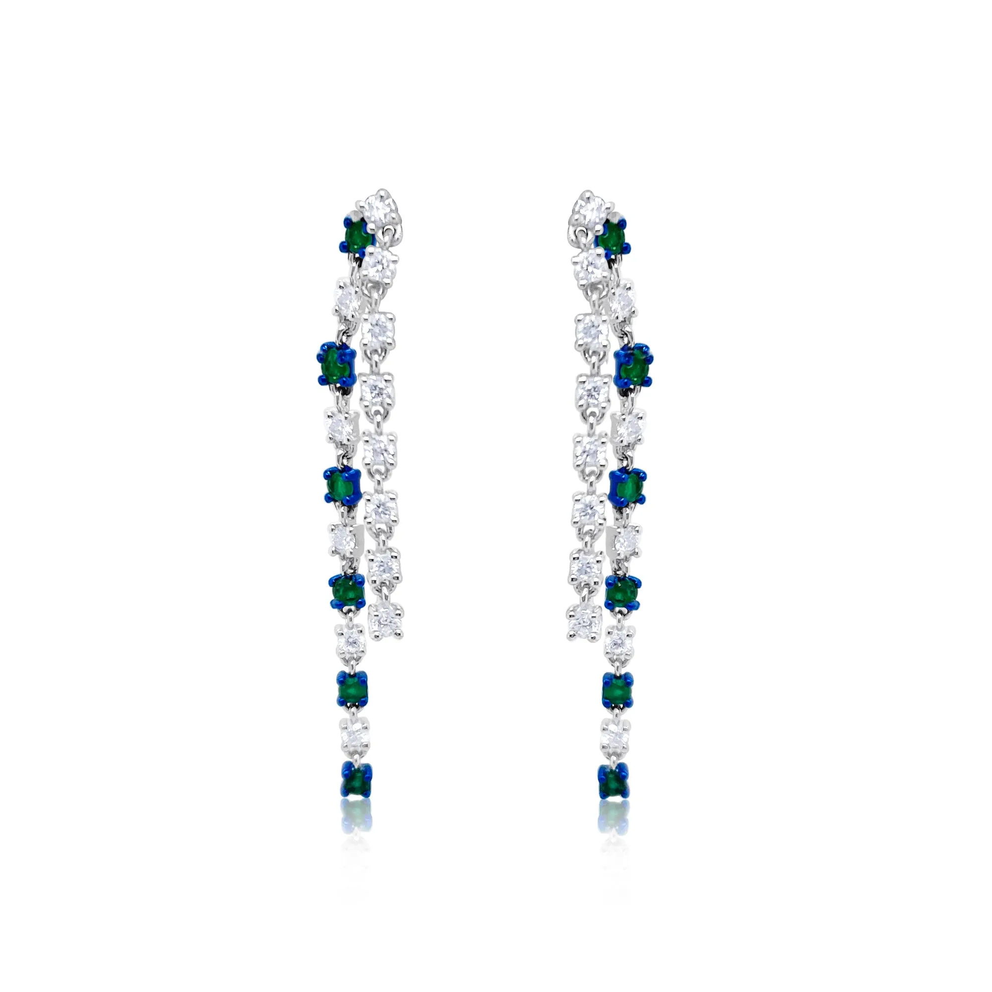White Gold Diamond and Emerald Galactic Blue Drop Studs sold by Meira T