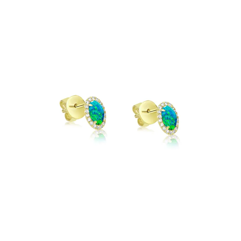 Yellow Gold Oval Opal Studs sold by Meira T