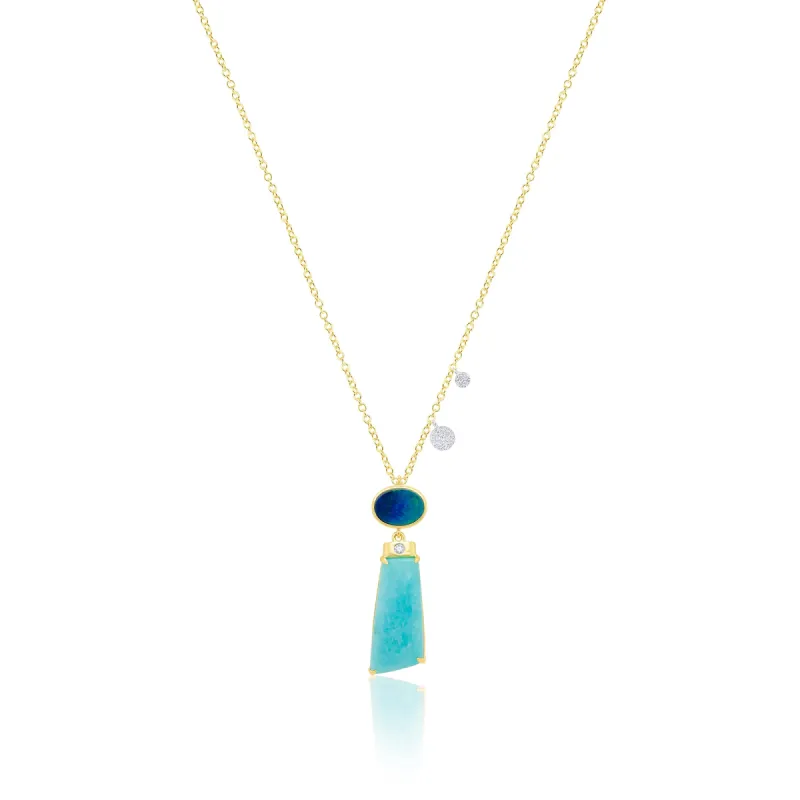 14k Yellow Gold Opal and Amazonite Diamond Necklace sold by Meira T