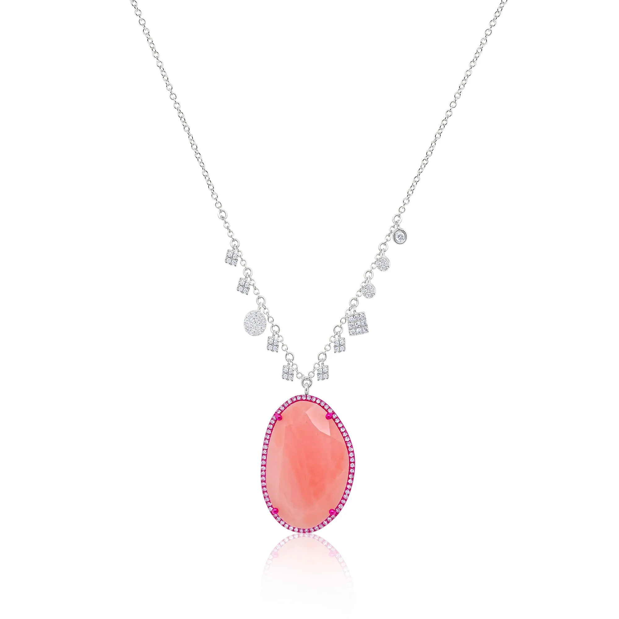 White Gold Pink Opal Diamond Necklace sold by Meira T